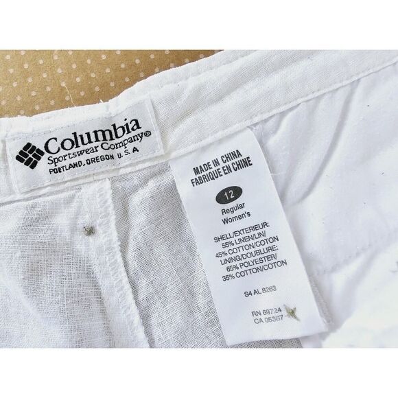 COLUMBIA Linen Wide Leg Pants Womens 12 Khaki Drawstring Straight Linen Cotton - Picture 5 of 13